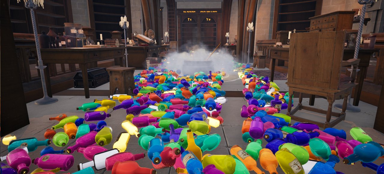 The heap of potions on the shop floor
