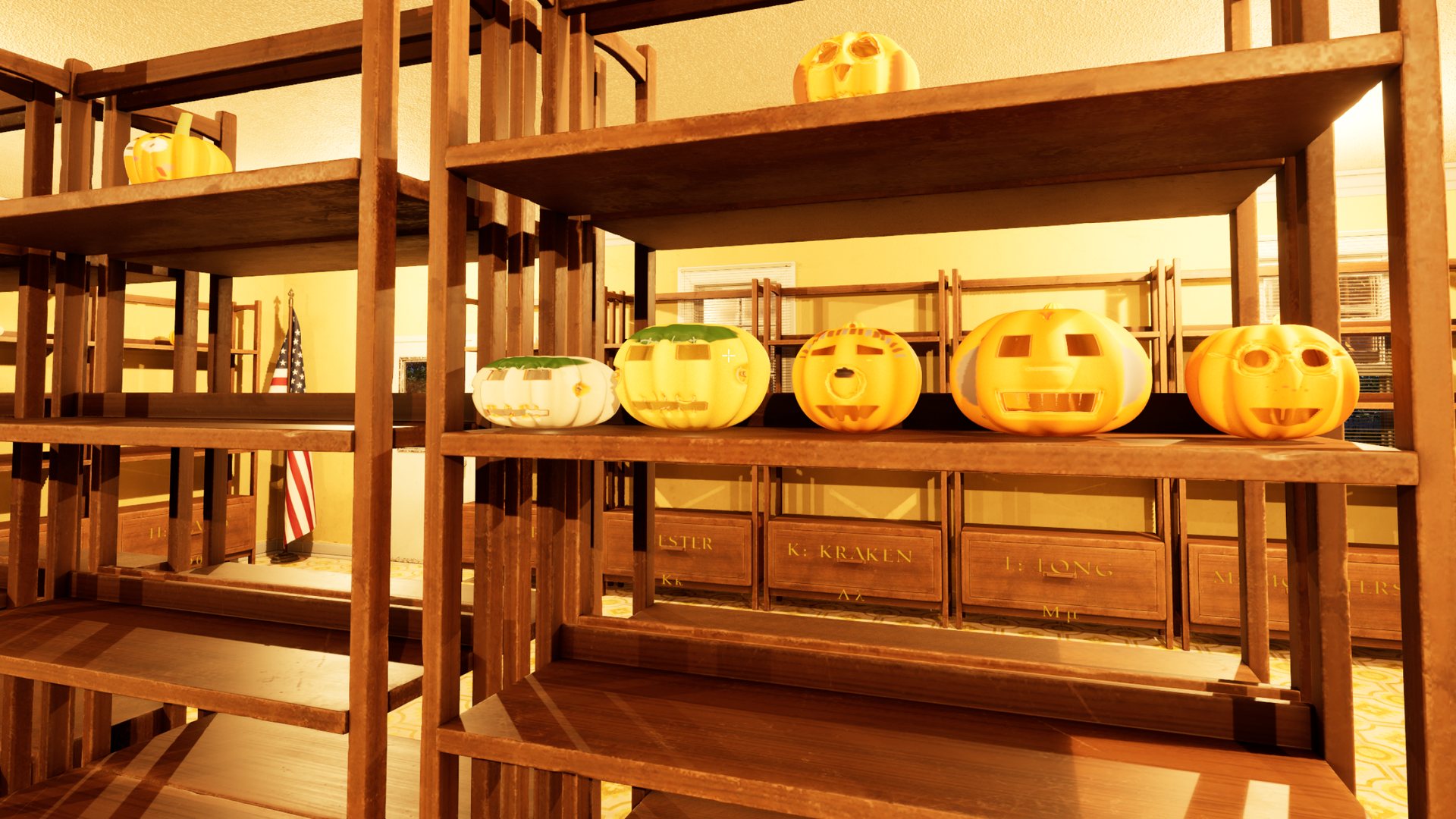 The lettered shelves in the hall
